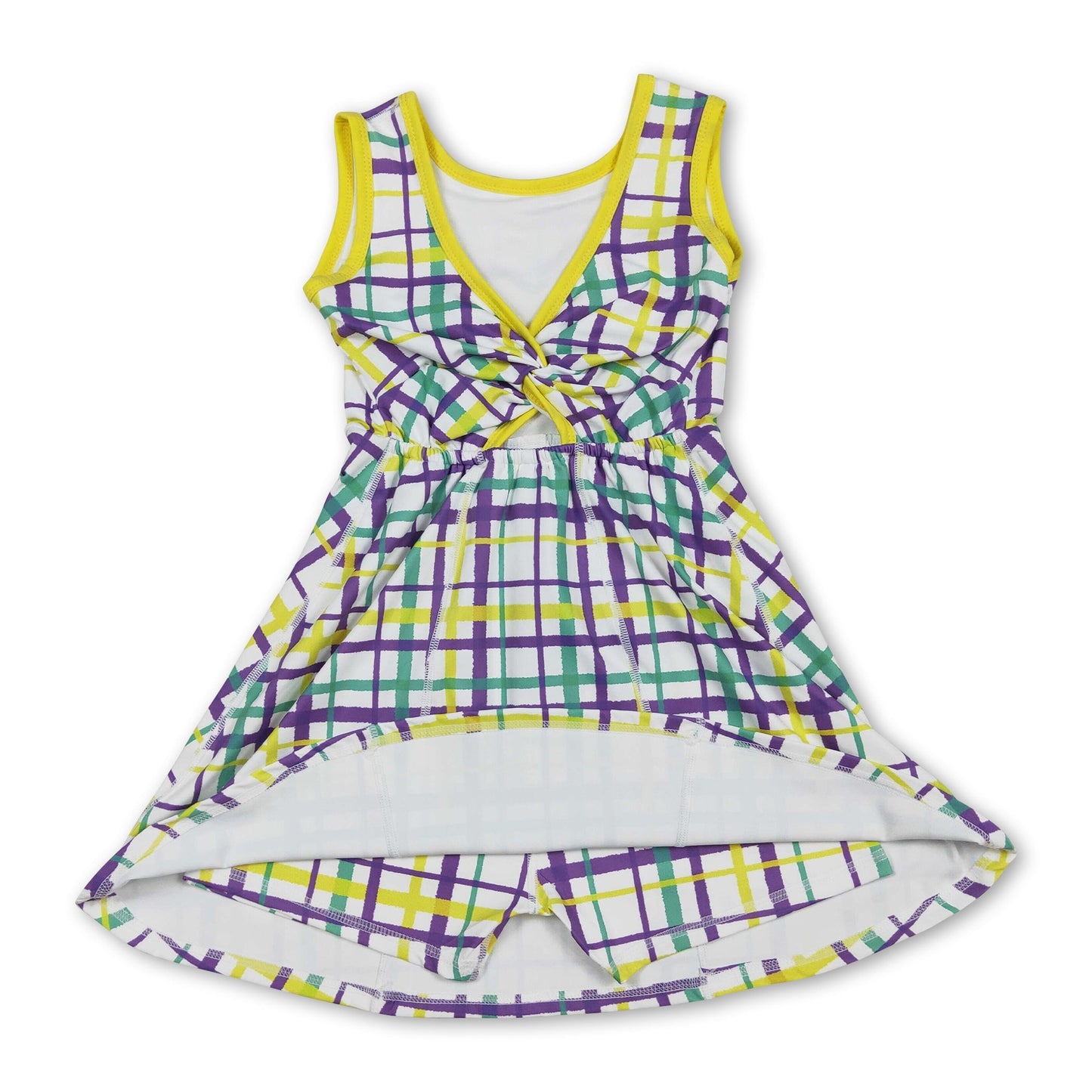 Gelb-grün-lila kariertes Sportkleid für Mädchen zum Mardi Gras