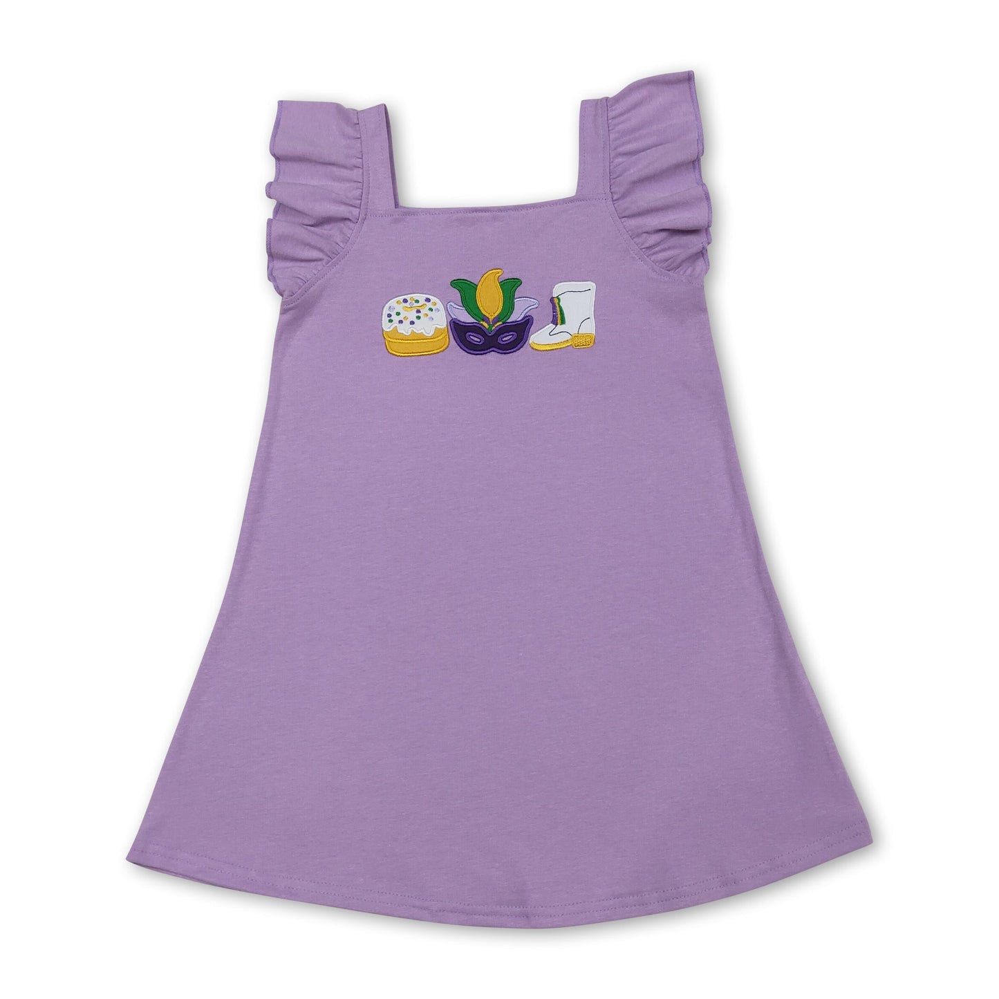 Lavendel Donut-Stiefel Stickerei Mädchen Mardi Gras Kleid