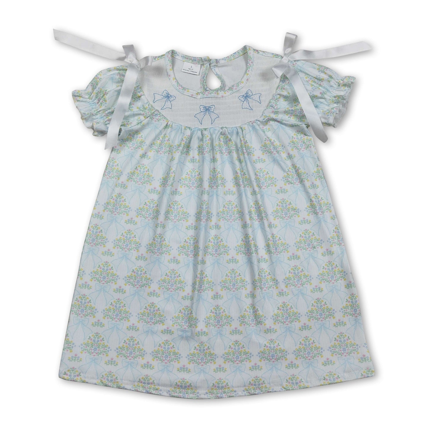 Kurzarm-Blumenkleider für Baby-Mädchen mit Schleife und Smock