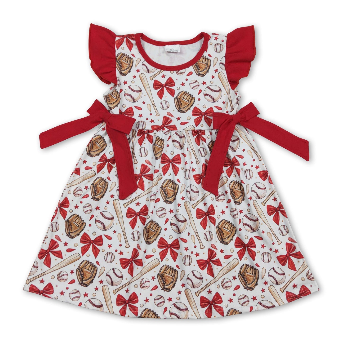 Rot schleife flatterärmel baseball kinder mädchen kleider