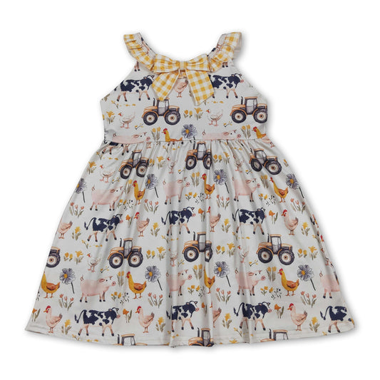 Yellow plaid ruffle farm kids girls summer dresses
