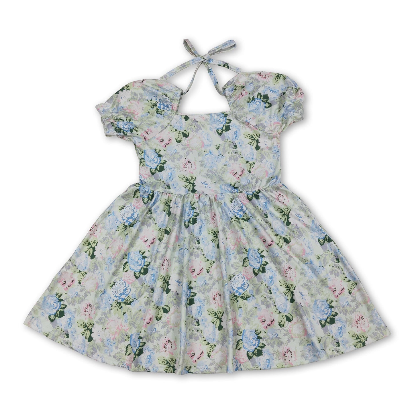 Kurzarm hellblau rosa geblümtes Baby-Mädchen-Sommerkleid