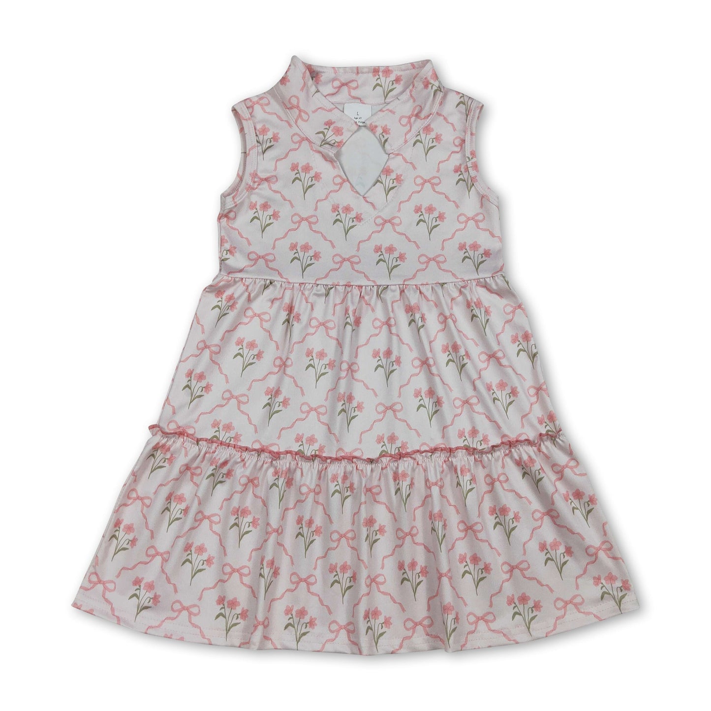 Ärmellose Blumenmuster-Patchwork-Mädchenkleider mit Schleife