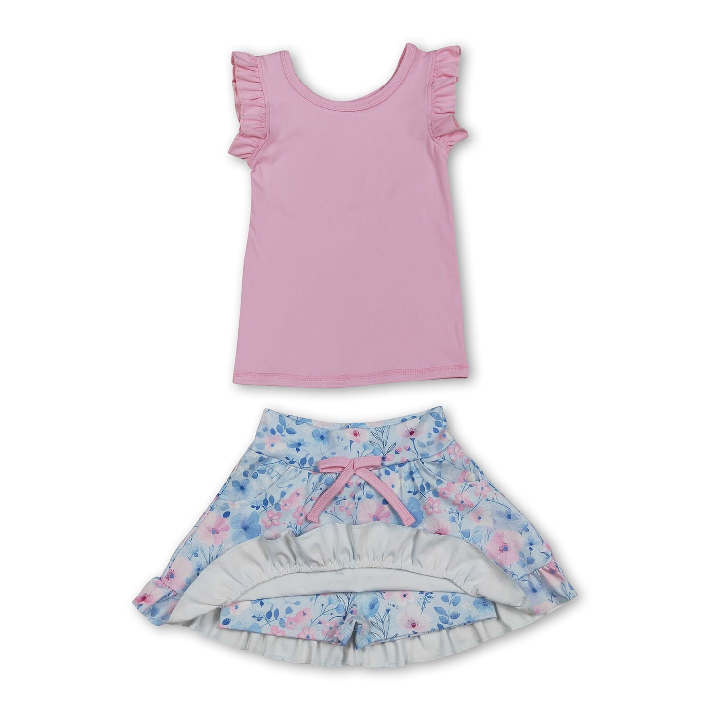 Ärmelloses pinkes Top, geblümter Rock, sportliches Set für Mädchen