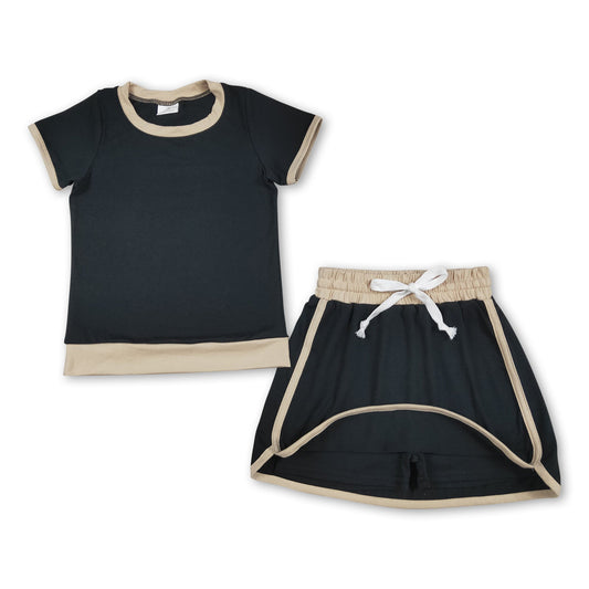 Black cotton top skirt kids girls summer outfits