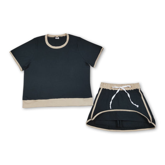 Black cotton top skirt adult women outfits