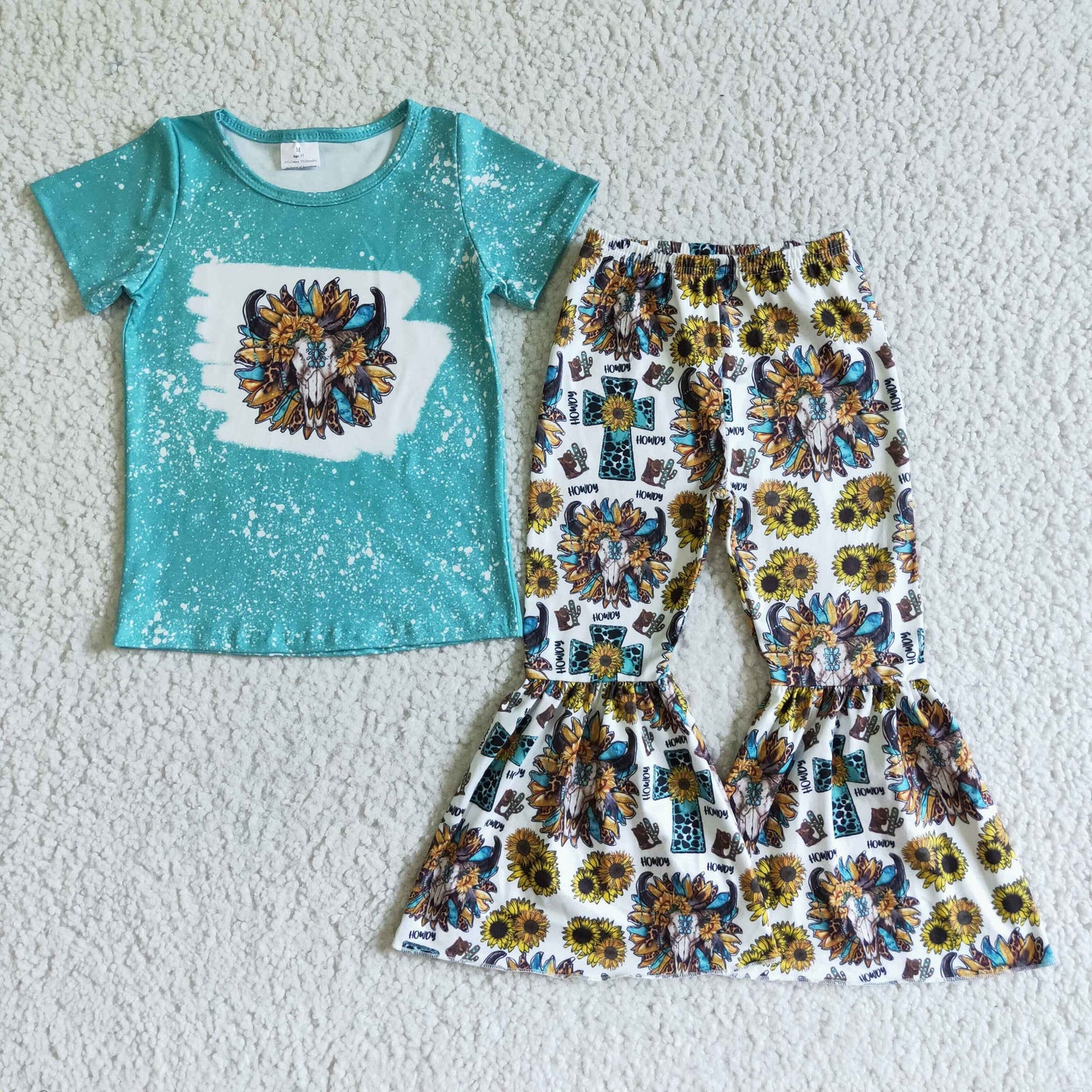 Stierkopf-Sonnenblumen-Hemd Hose Mädchen Kleidung