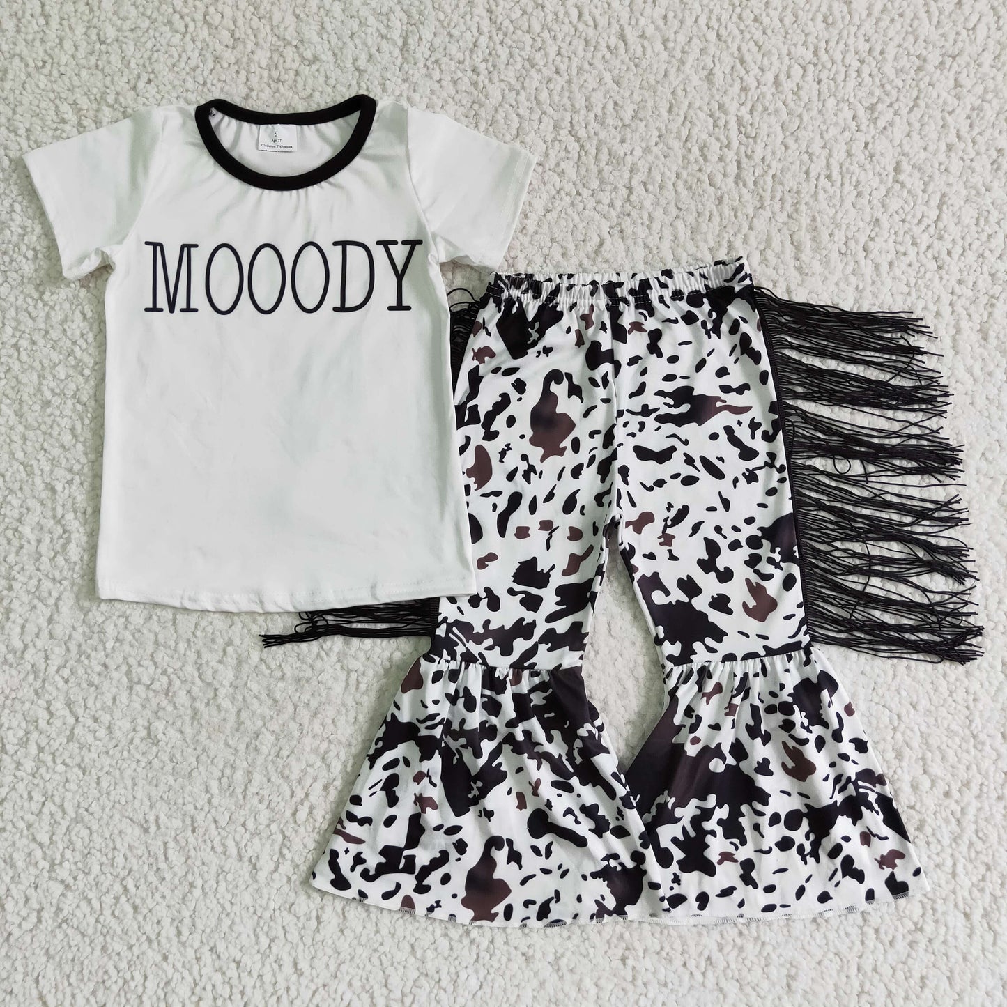 Moody Shirt Kuh Quasten Schlaghose Mädchen Western Kleidung