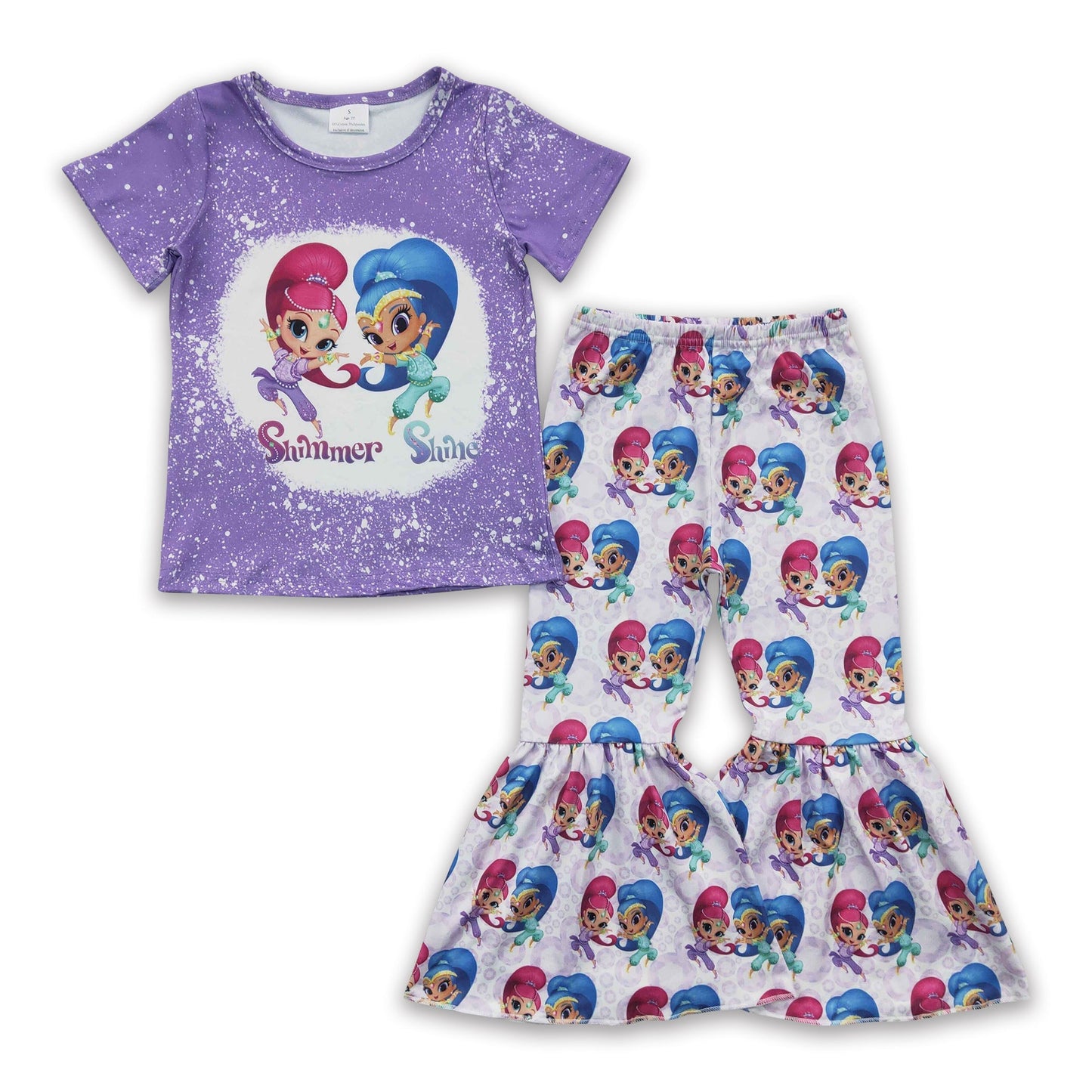 Lila gebleichtes Shirt Schlaghose Mädchenkleidung