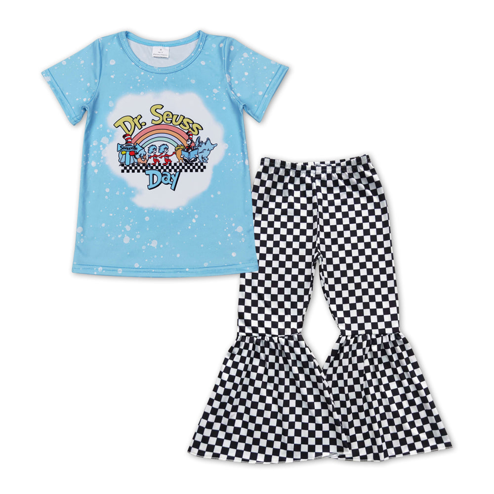 Katze Regenbogen Top karierte Hose Mädchen Kleidung Set