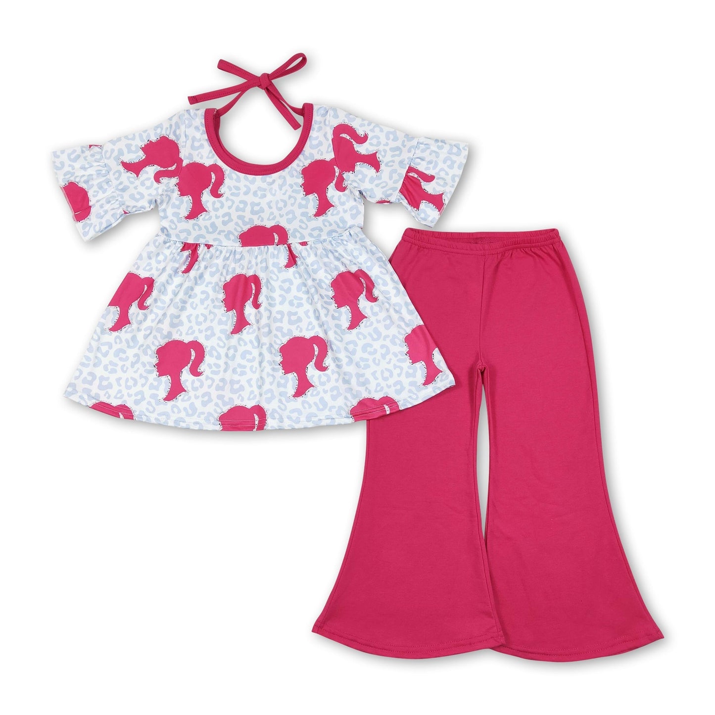 Kurzärmliges Leoparden-Oberteil, Hose, Party-Outfits für Mädchen