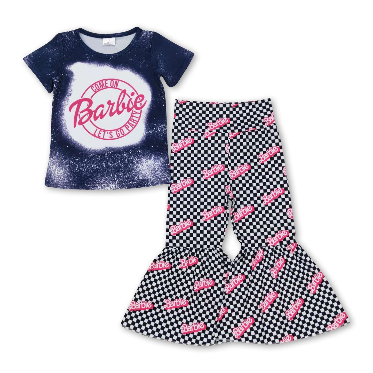 Bleached Top, karierte Schlaghose, Partykleidung für Mädchen