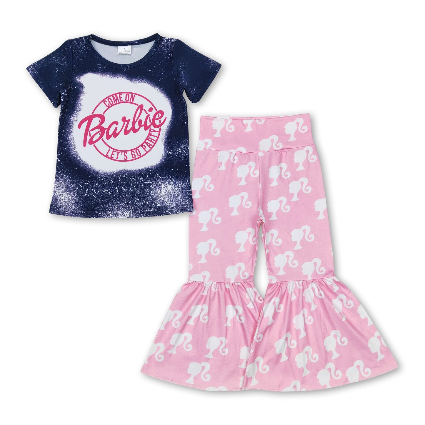 Ausgebleichtes Oberteil, pinke Schlaghose, Partykleidung für Mädchen