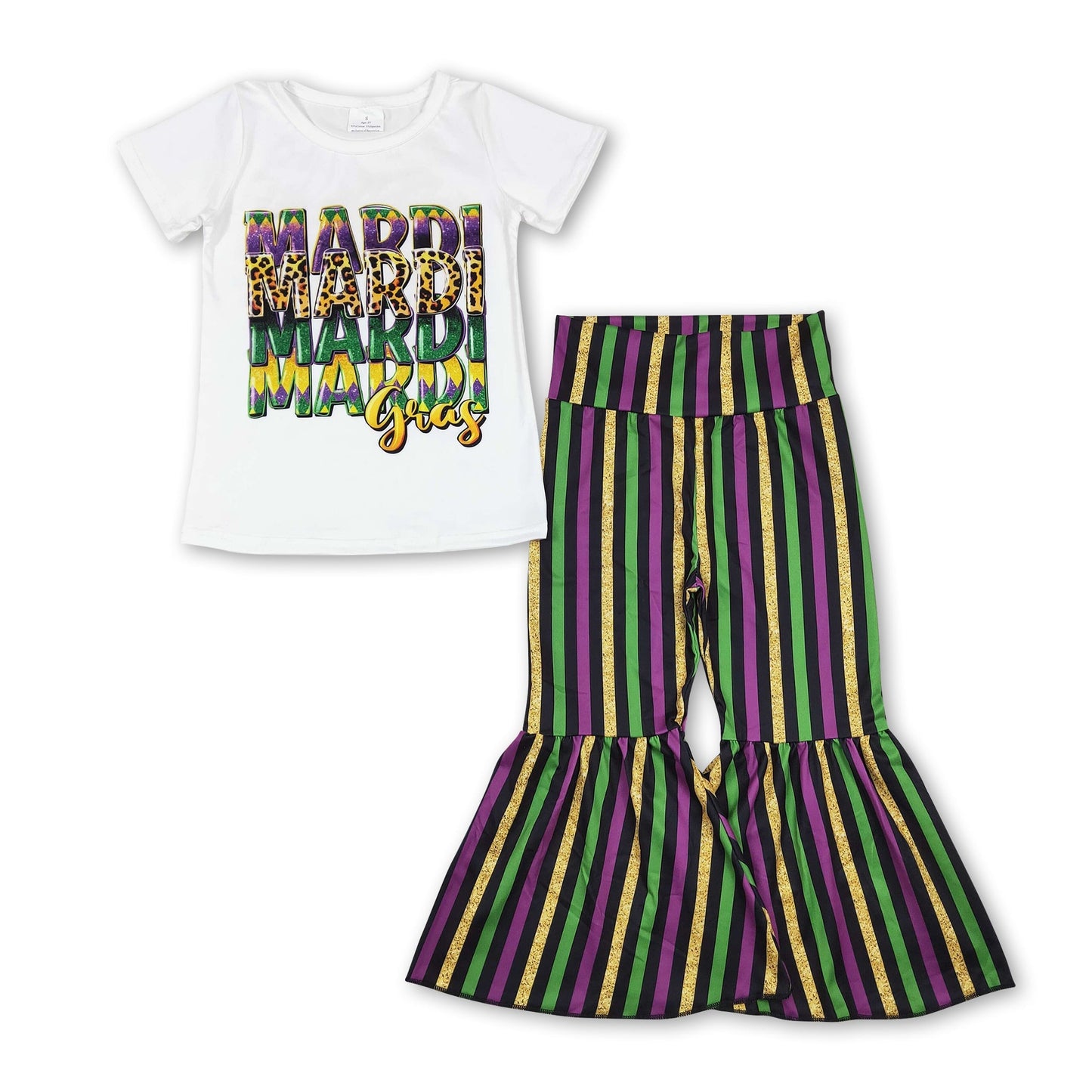 Leoparden-Mardi-Gras-Oberteil Ringelhose Mädchenkleidung