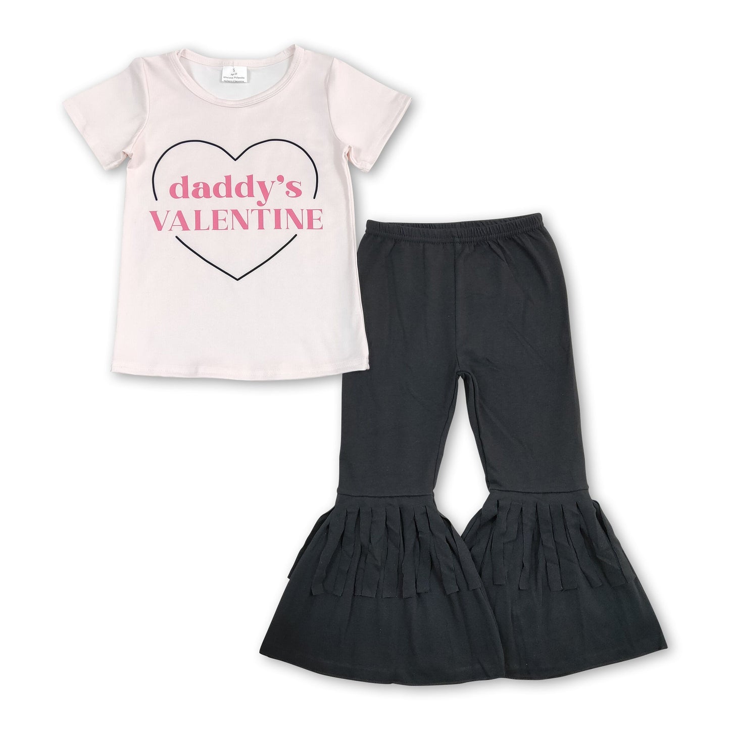 Vatertags-Valentinstag-Oberteil, schwarze Quasten-Hose, Mädchenkleidung