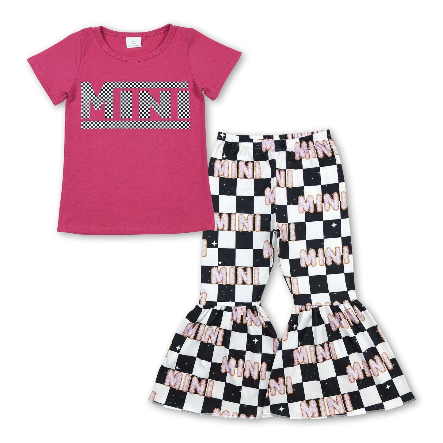 Mini-Vinyl-Baumwoll-Top-Plaid-Hosen-Mädchen-Bekleidungsset