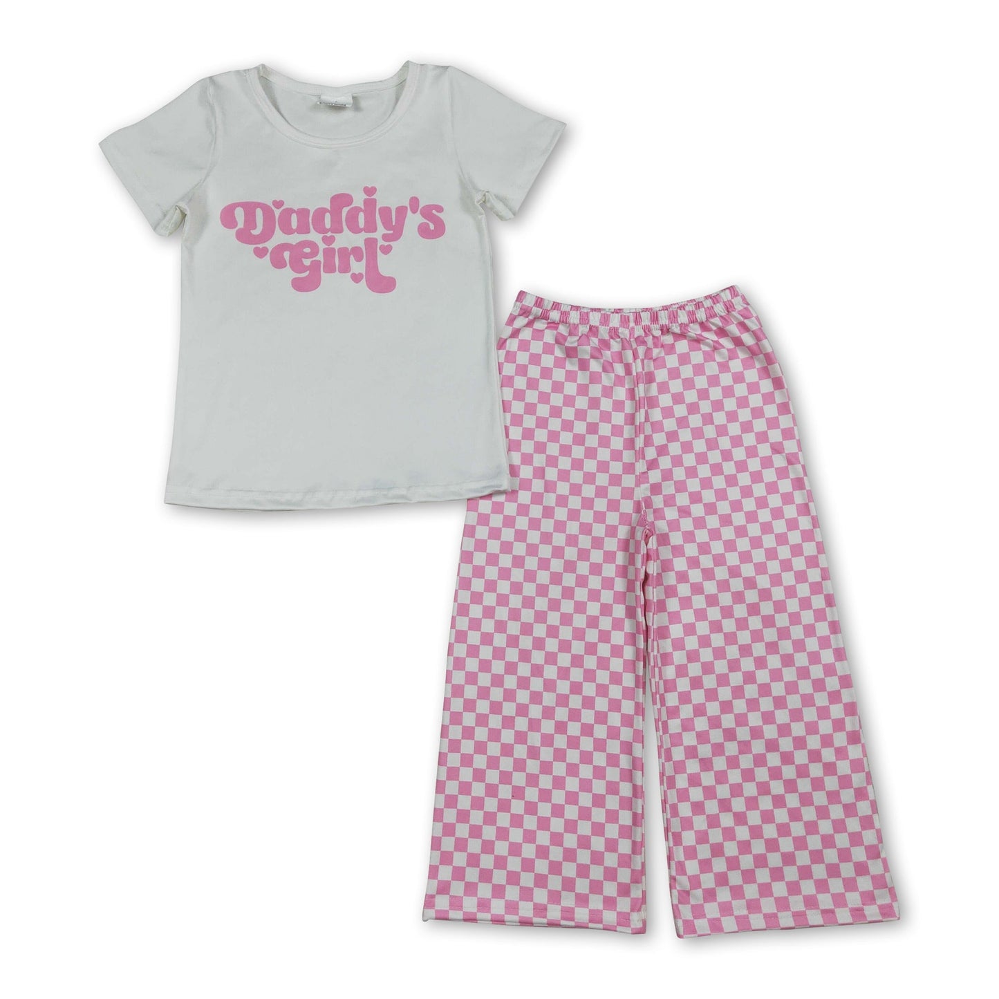 Kurzarm-Daddy's-Girl-Oberteil, karierte Hose, Mädchen-Outfits