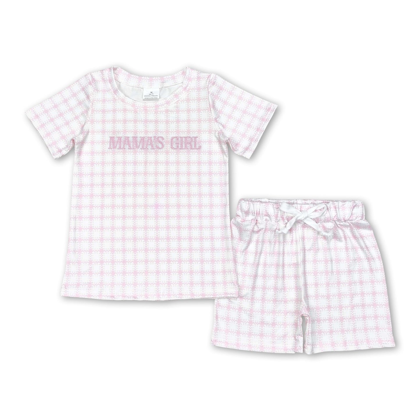 Kurzärmelige pink karierte Mama's Girl Kinder-Sommerkleidung