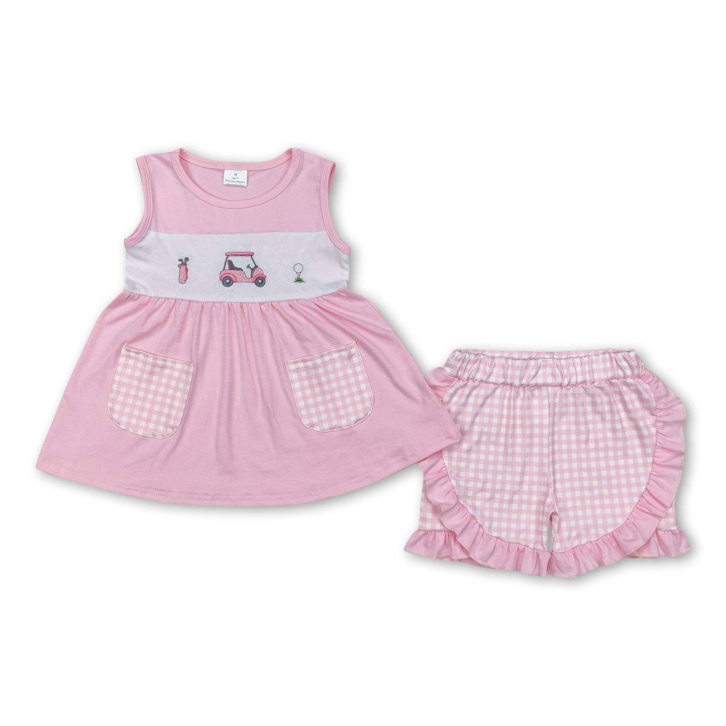 Rosa ärmellose Golf-Taschen-Tunika-Shorts Mädchenkleidung