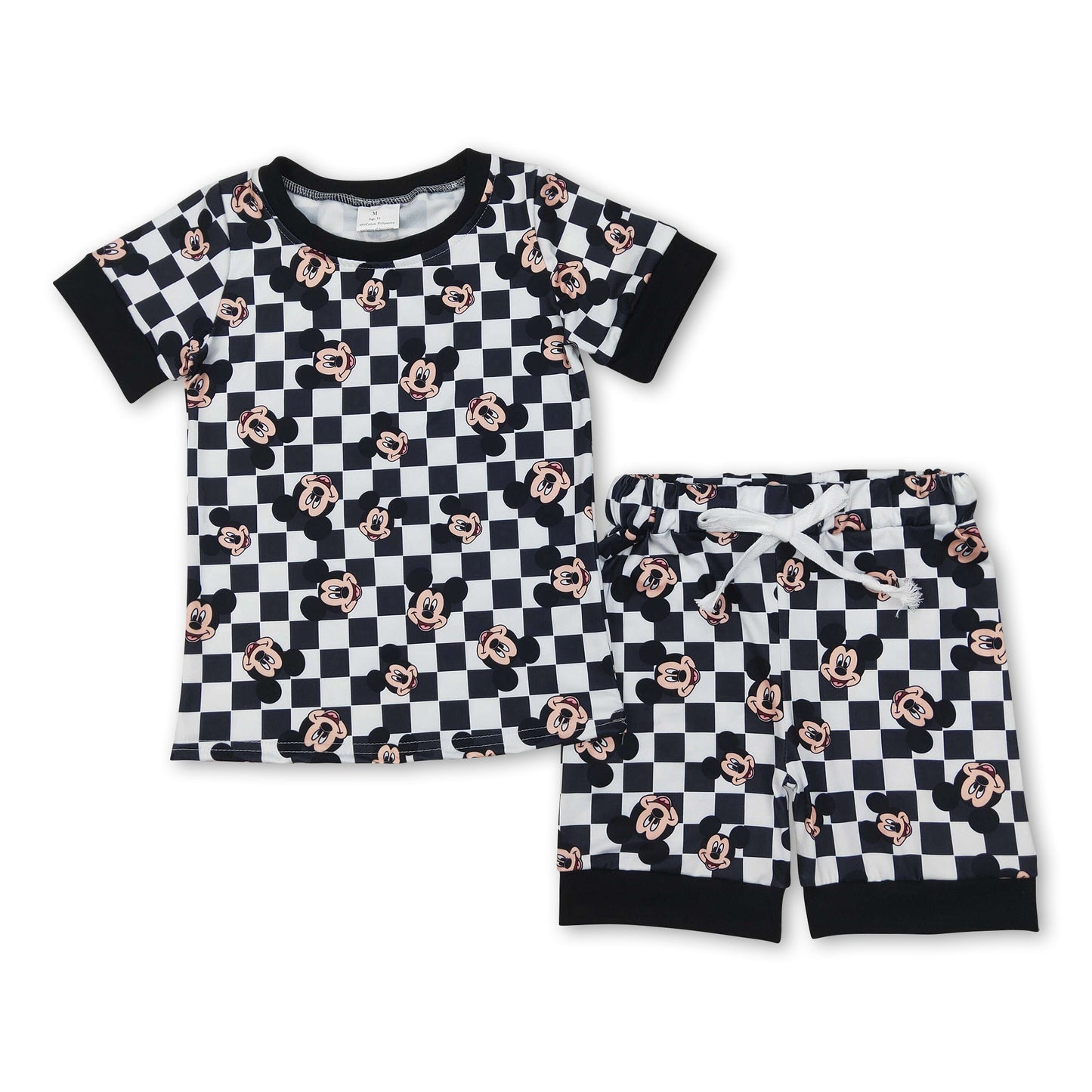 Kurzarm schwarzes Karomuster Maus Oberteil Shorts Baby Kinder Kleidung