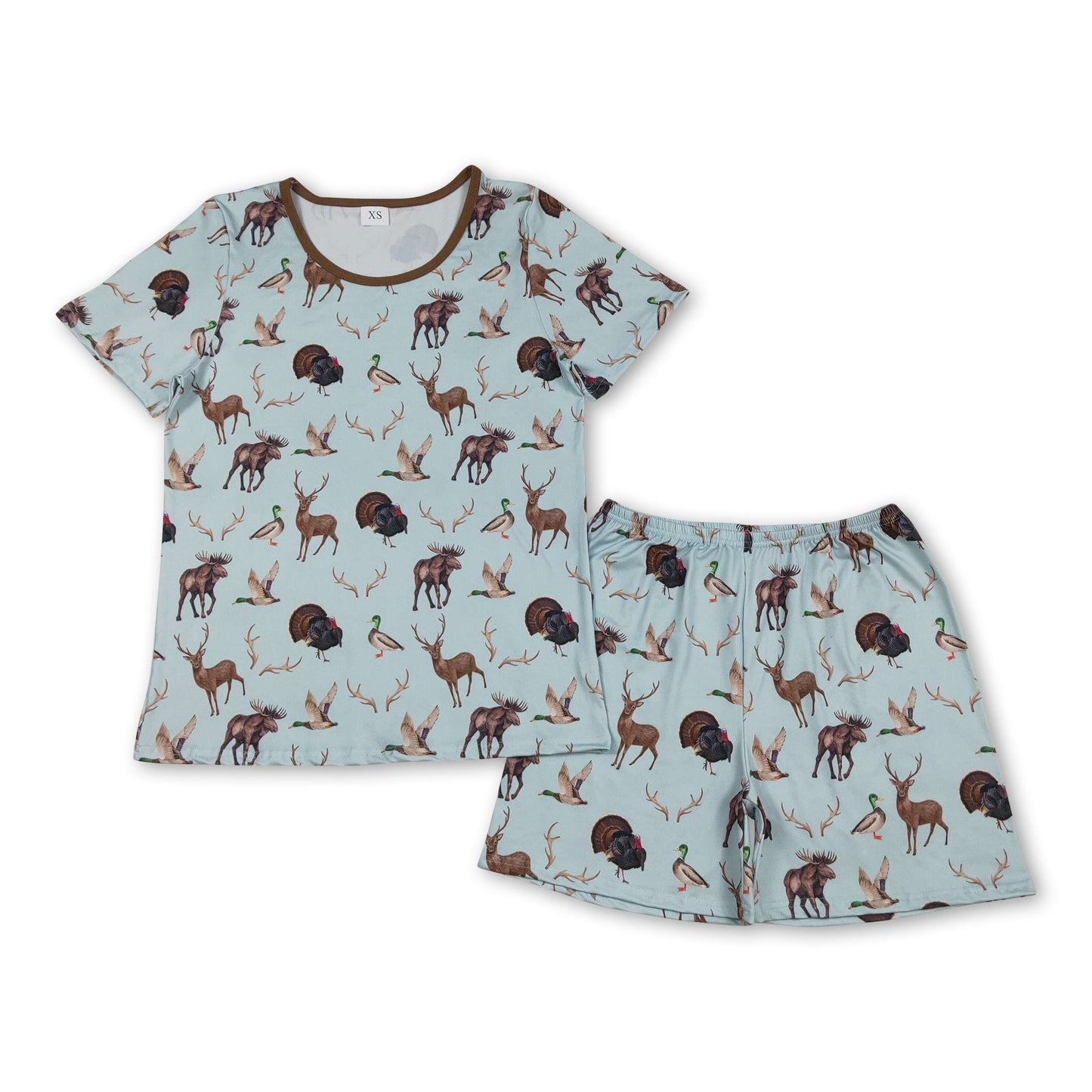 Kurzärmliges Hirsch-Truthahn-Enten-Oberteil, kurze Hose, Pyjama-Set für erwachsene Männer