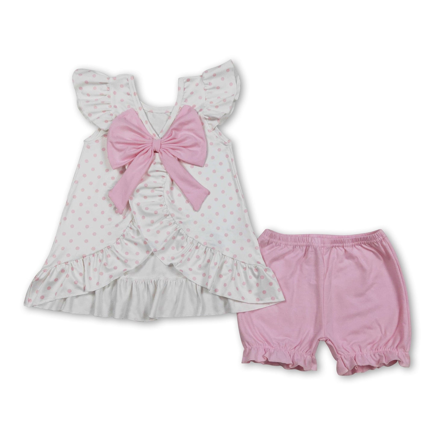 Tupfen-Kreuztunika rosa Rüschenshorts Mädchen-Outfits