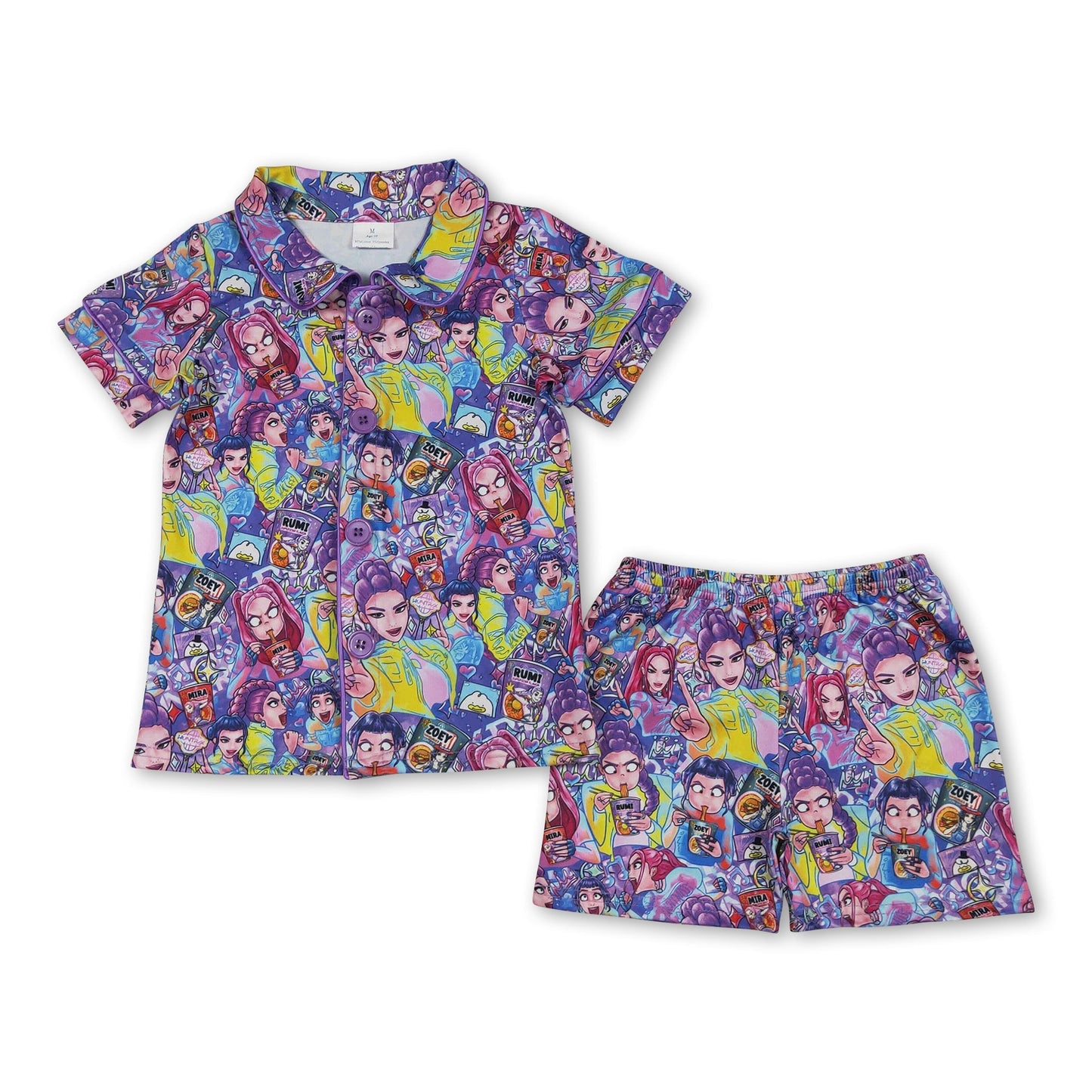 Kurzarm-Pyjama-Set für Mädchen mit lilafarbenem Hunter-Musikmotiv