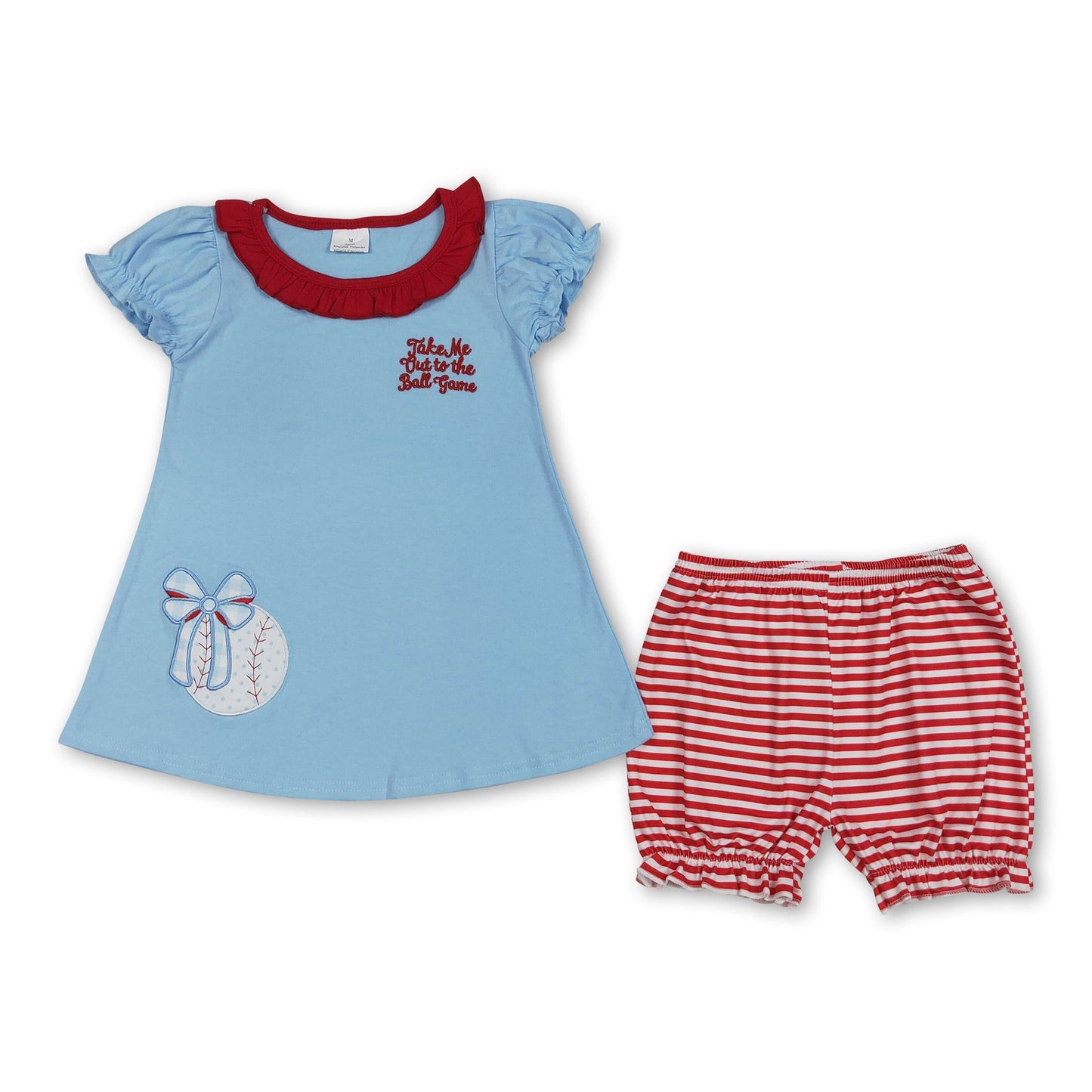Kurzarm Baseball Schleife Tunika gestreifte Shorts Mädchen Outfits