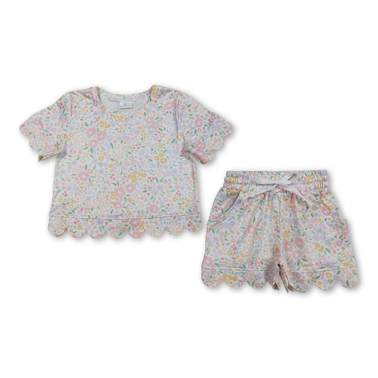 Kurzarm-Blumenrüschen-Sommeroutfits für kleine Mädchen