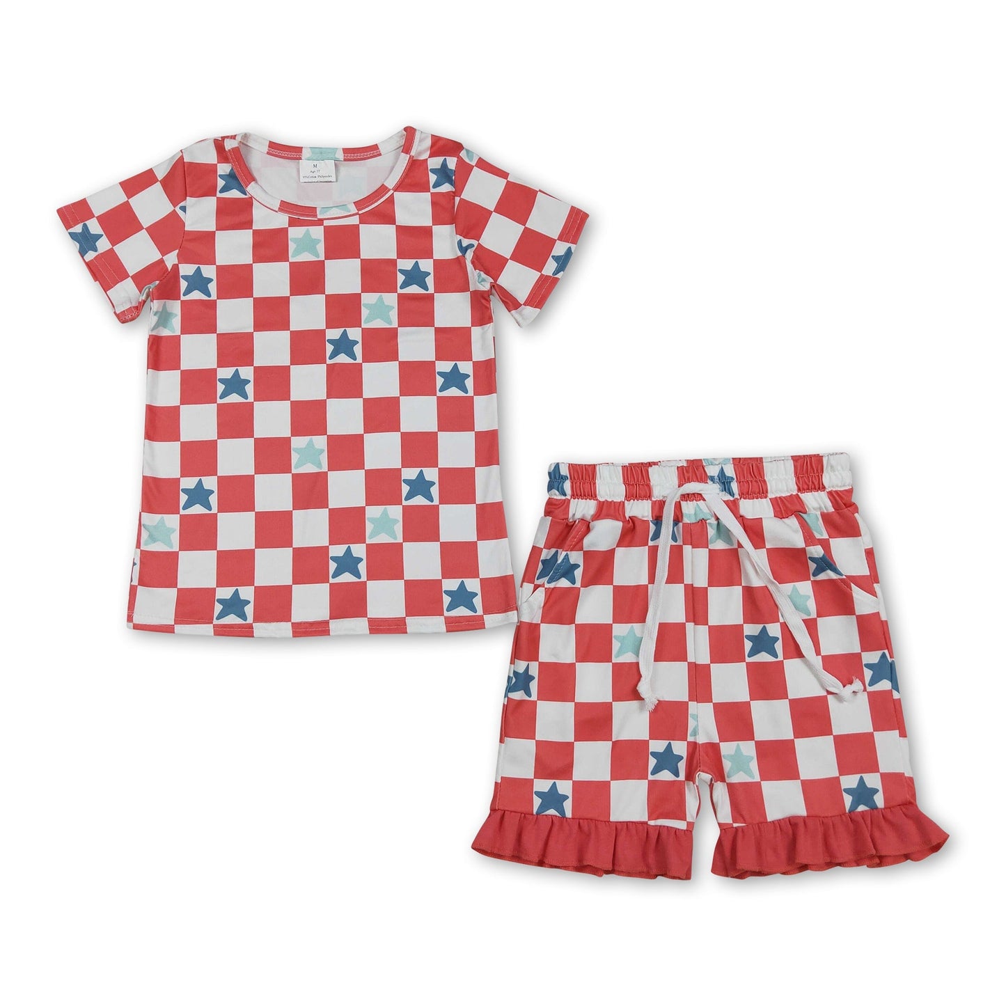 Kurzarm Karo Sterne Mädchen 4. Juli Outfit