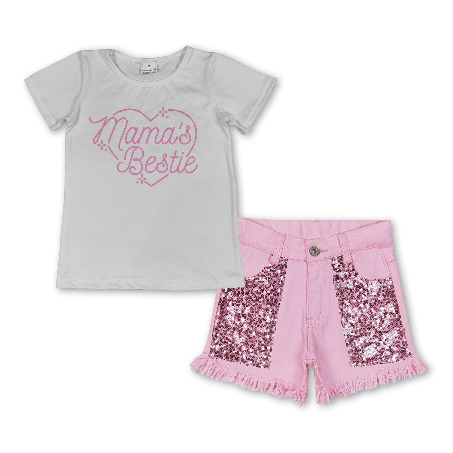 Mama's beste Freundin Herz Top Pailletten Jeansshorts Mädchen Kleidung