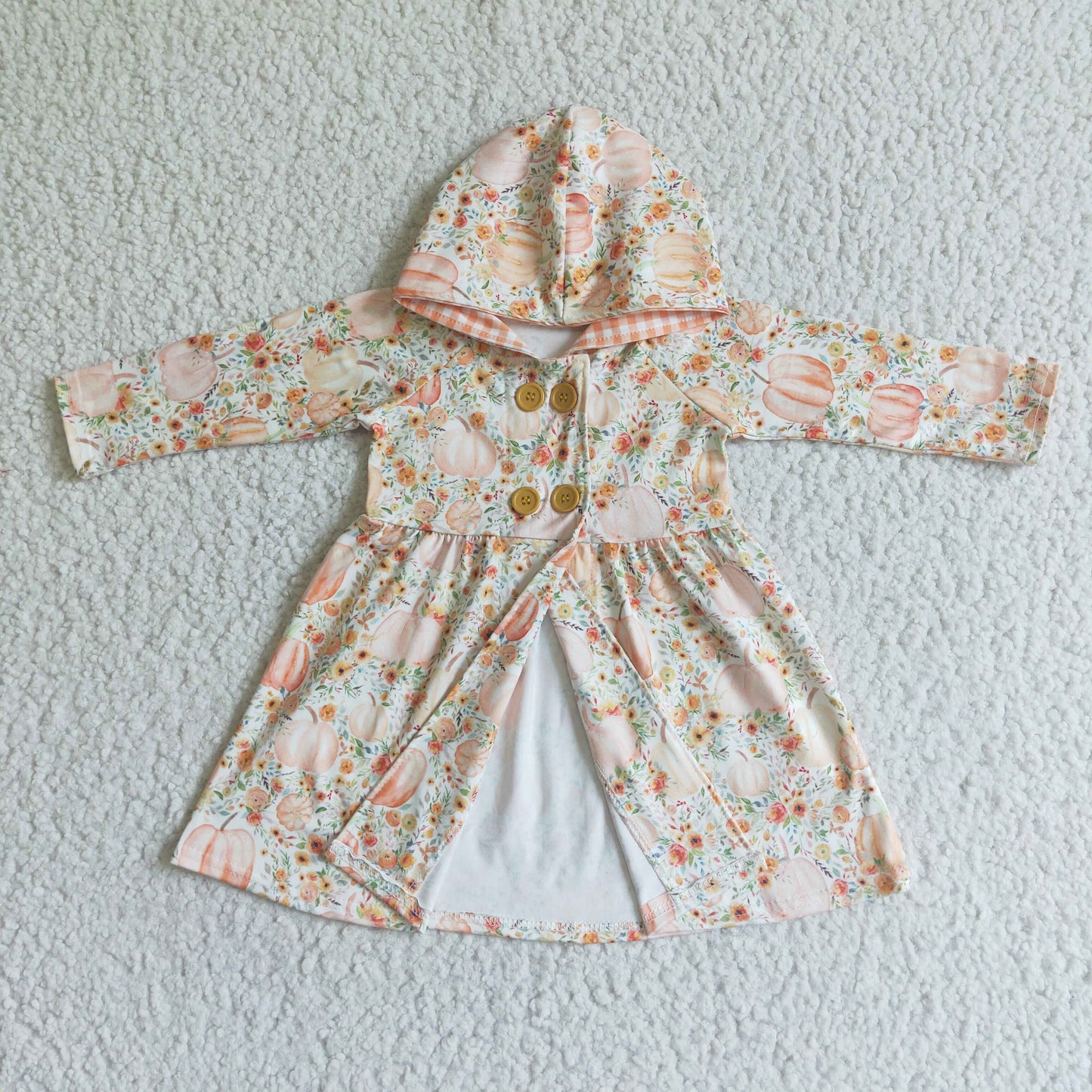 Geblümtes Kürbis-Kapuzenkleid Baby Mädchen Herbst Cardigan