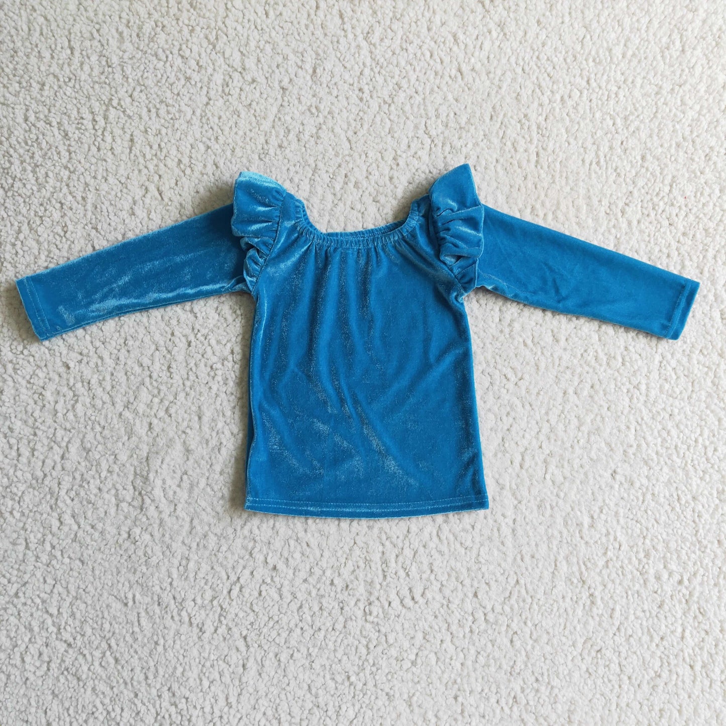 Blaues Samt Langarm-Mädchenshirt