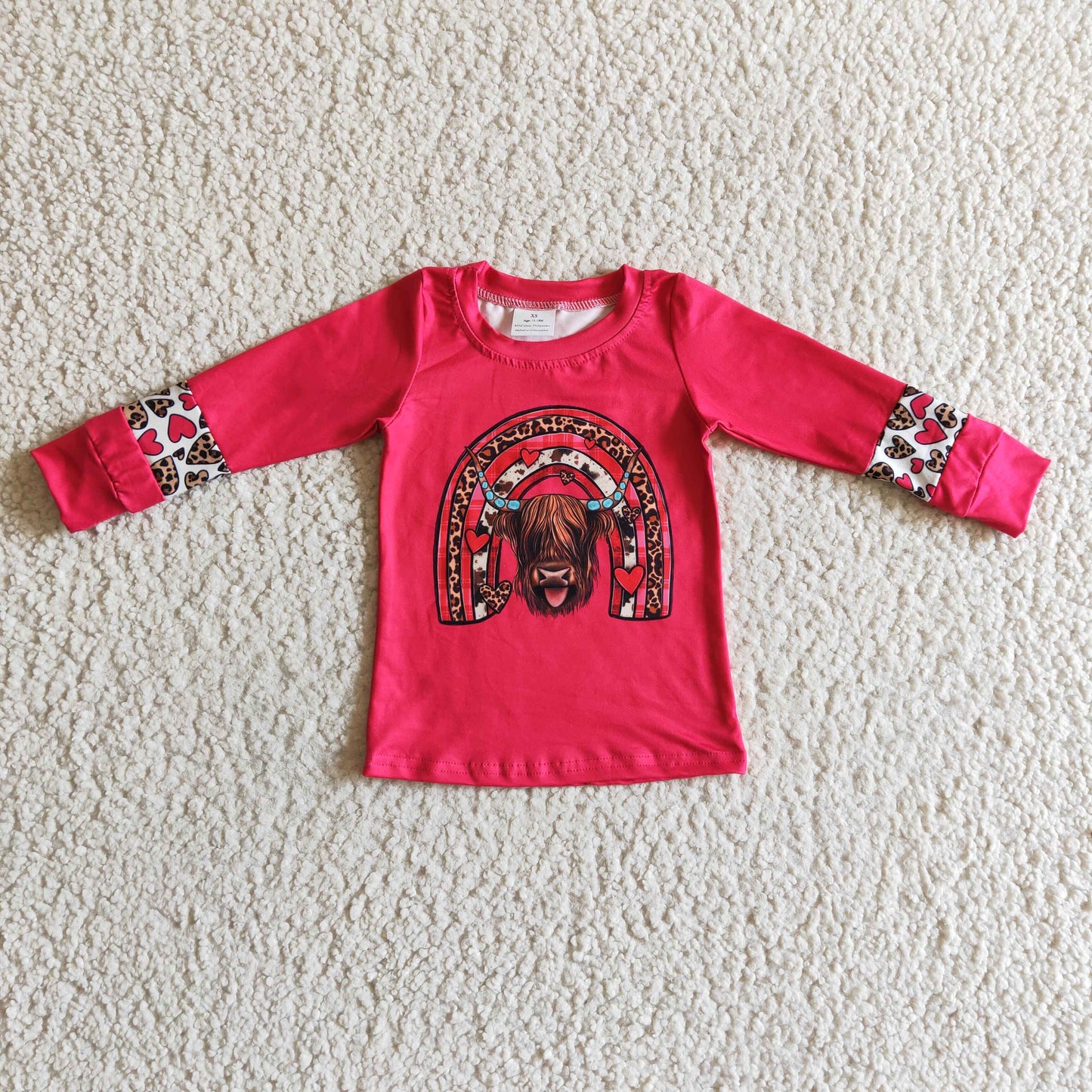 Highland-Rind Herz Regenbogen Mädchen Western Valentinstag Shirt