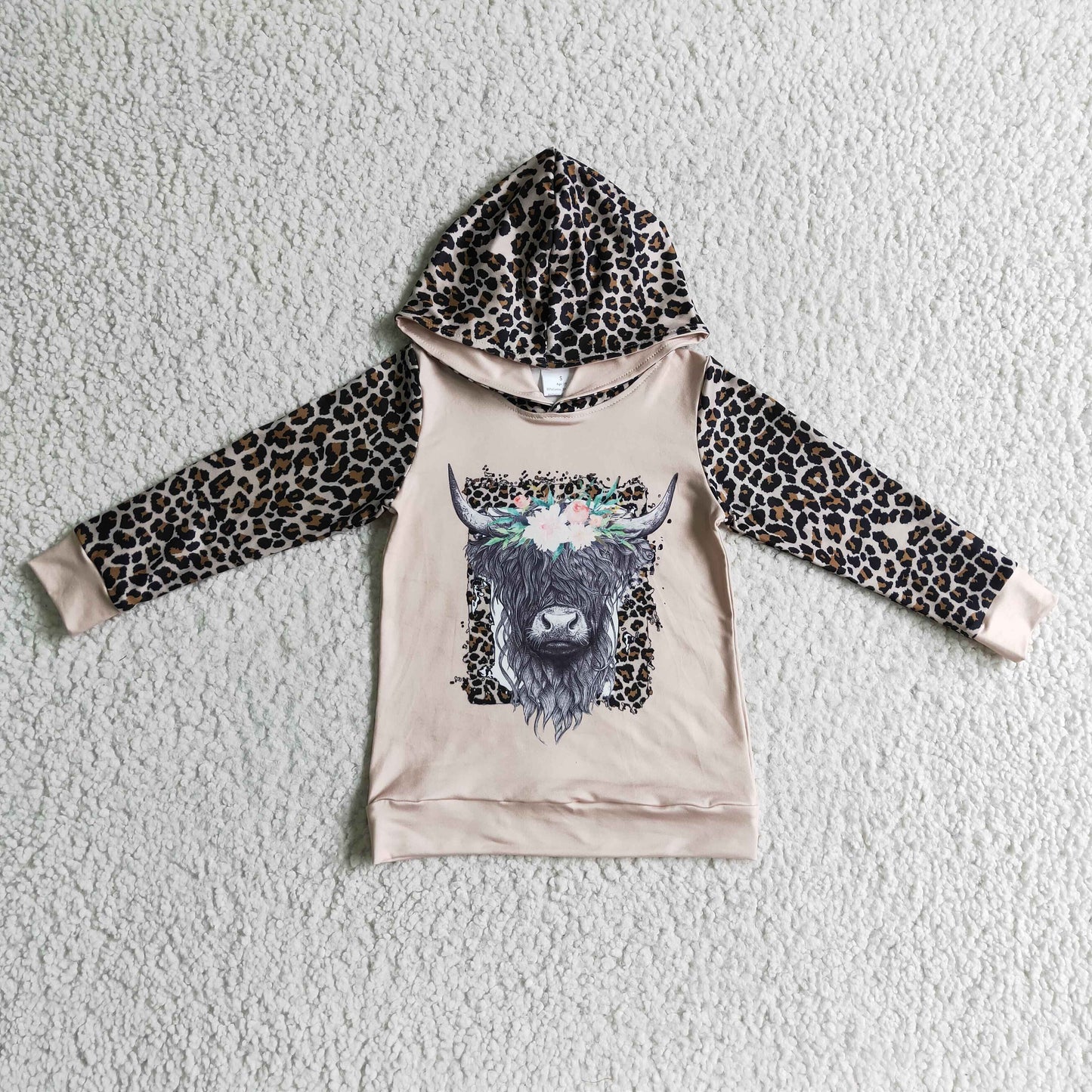 Highland-Rind Leoparden-Langarm-Kapuzenpullover Mädchen Western-Shirt