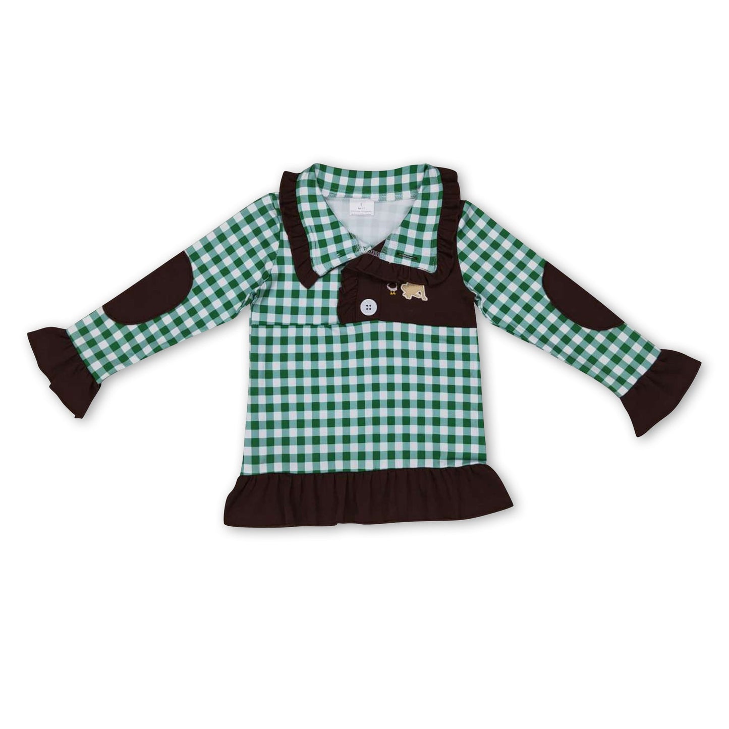 Entenhund brauner Rüschen-Plaid-Mädchenpullover