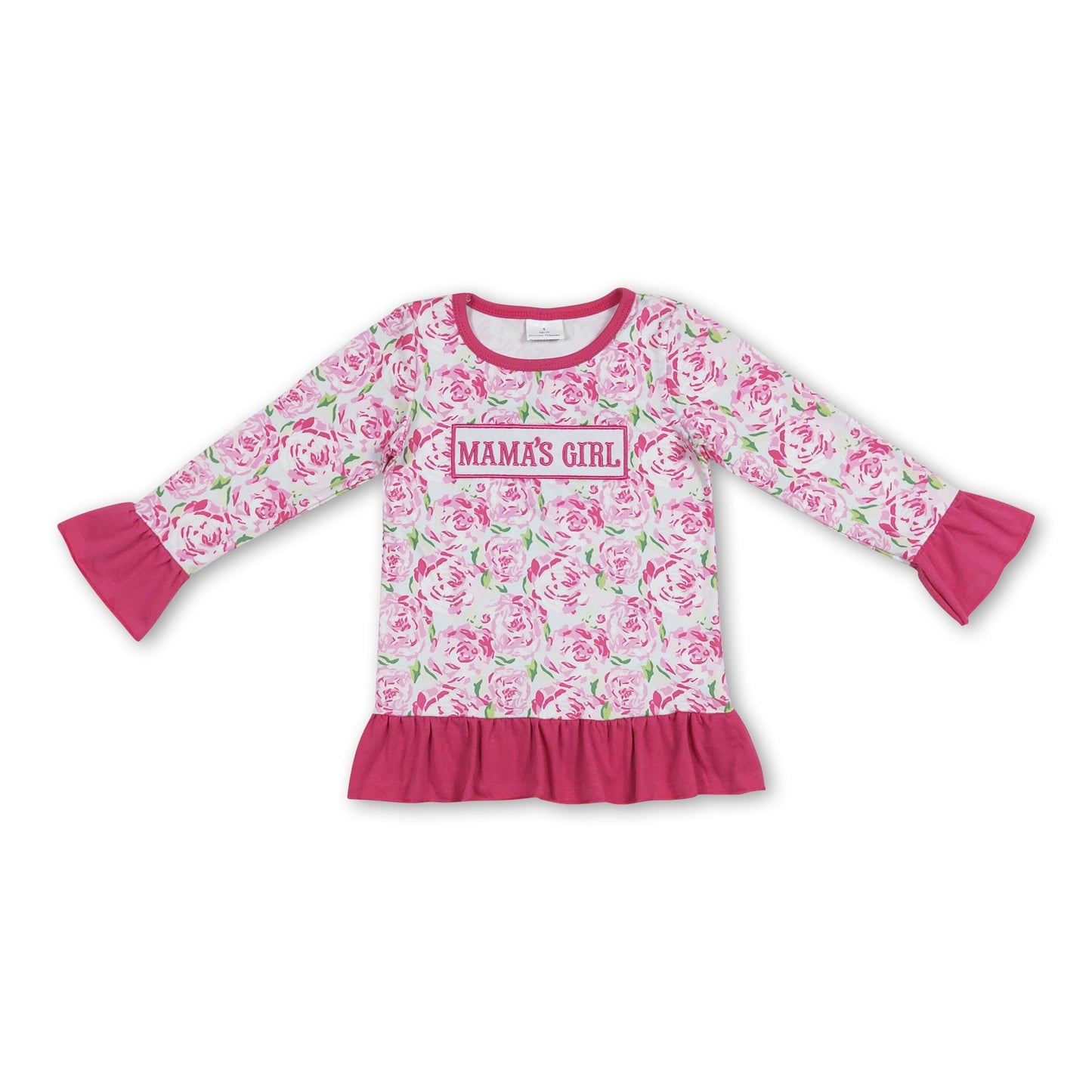 Pink geblümtes Mama-Mädchen Rüschen Baby-Kinder-Shirt