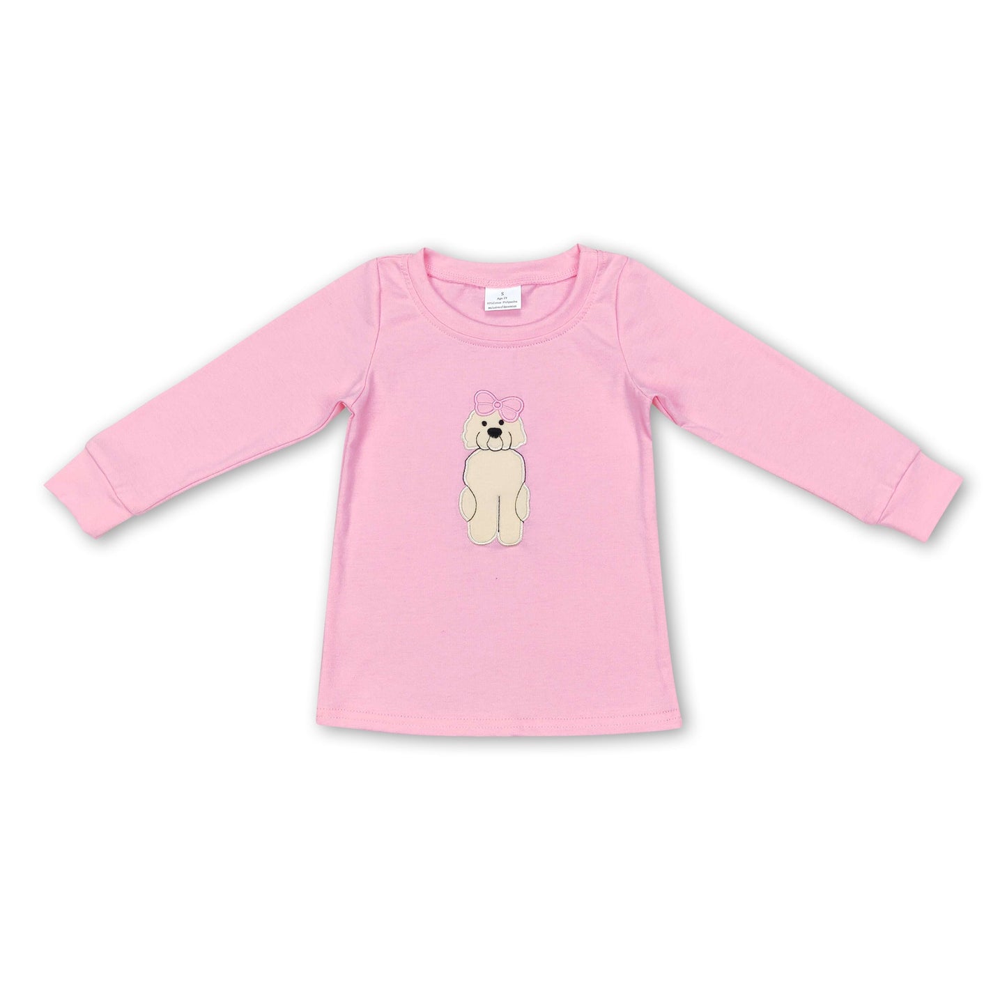 Rosa Hunde-Schleifen-Langarmshirt für Kinder und Mädchen