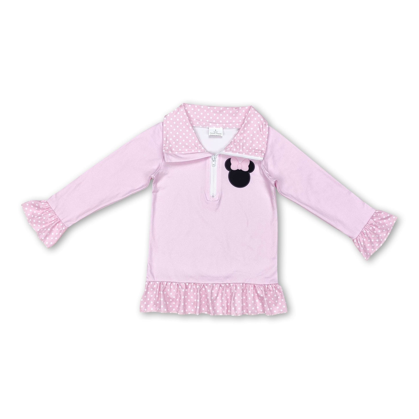 Langärmeliger rosa gepunkteter Maus-Mädchenpullover
