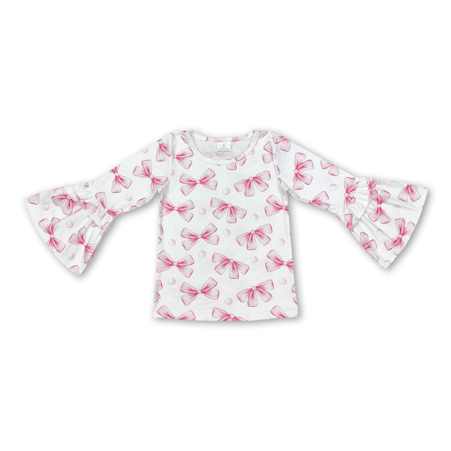 Langärmliges rosa Schleifenrüschen-Baby-Mädchen-Shirt