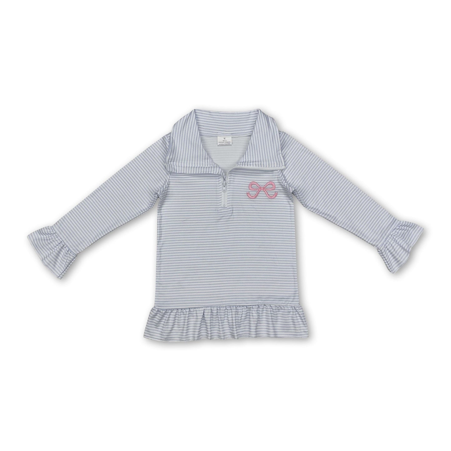 Langarm hellblau gestreifter Rüschenpullover mit Reißverschluss für Baby-Mädchen