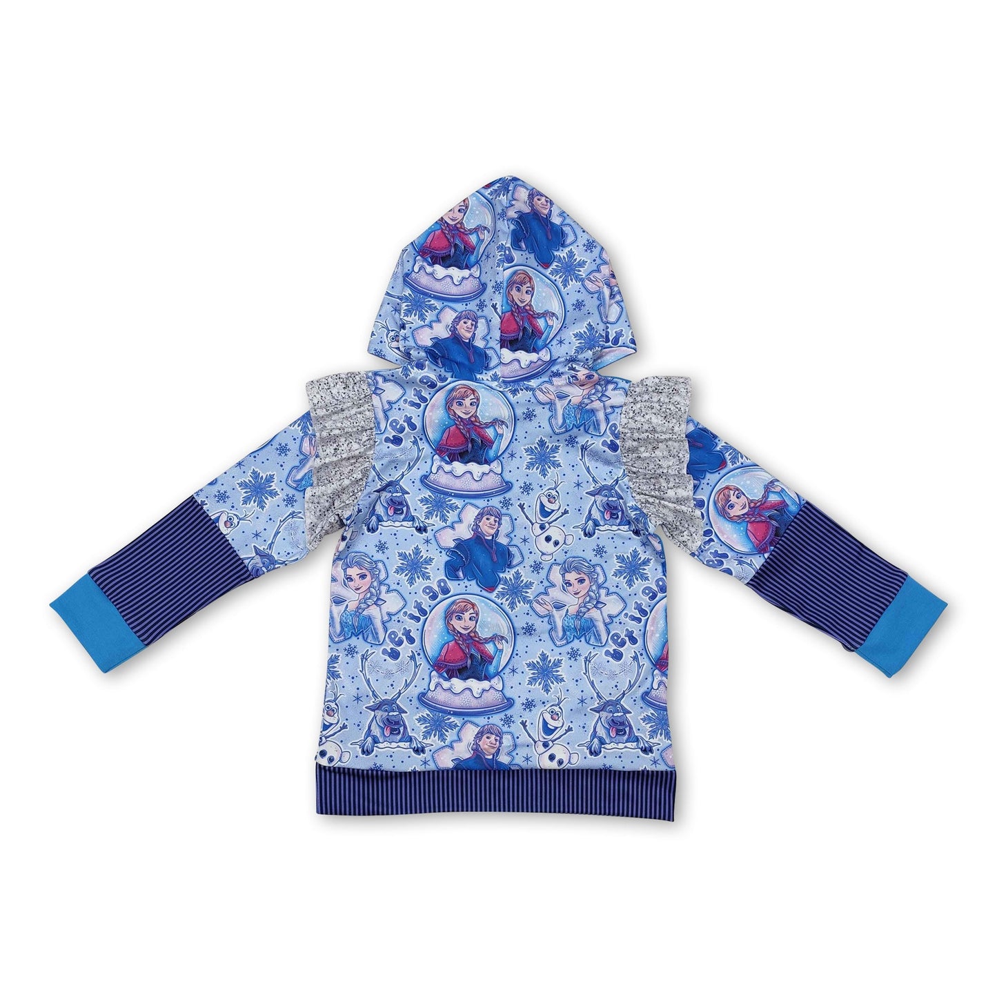 Blauer Langarm-Eisprinzessin-Kapuzenpullover für Baby-Mädchen
