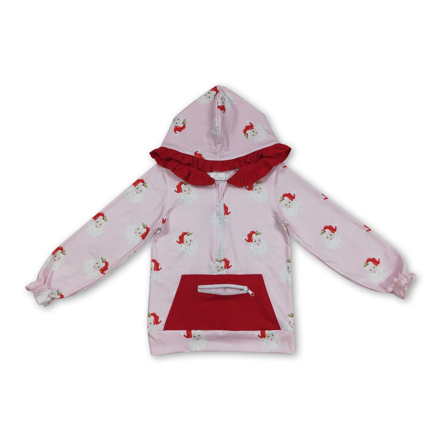 Rosa langärmeliger Weihnachtsmann-Kinder-Mädchen-Rüschen-Hoodie