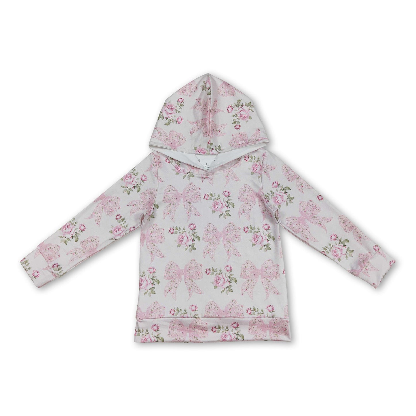 Langärmeliger Hoodie mit Blumenmuster und rosa Schleife für Baby-Mädchen