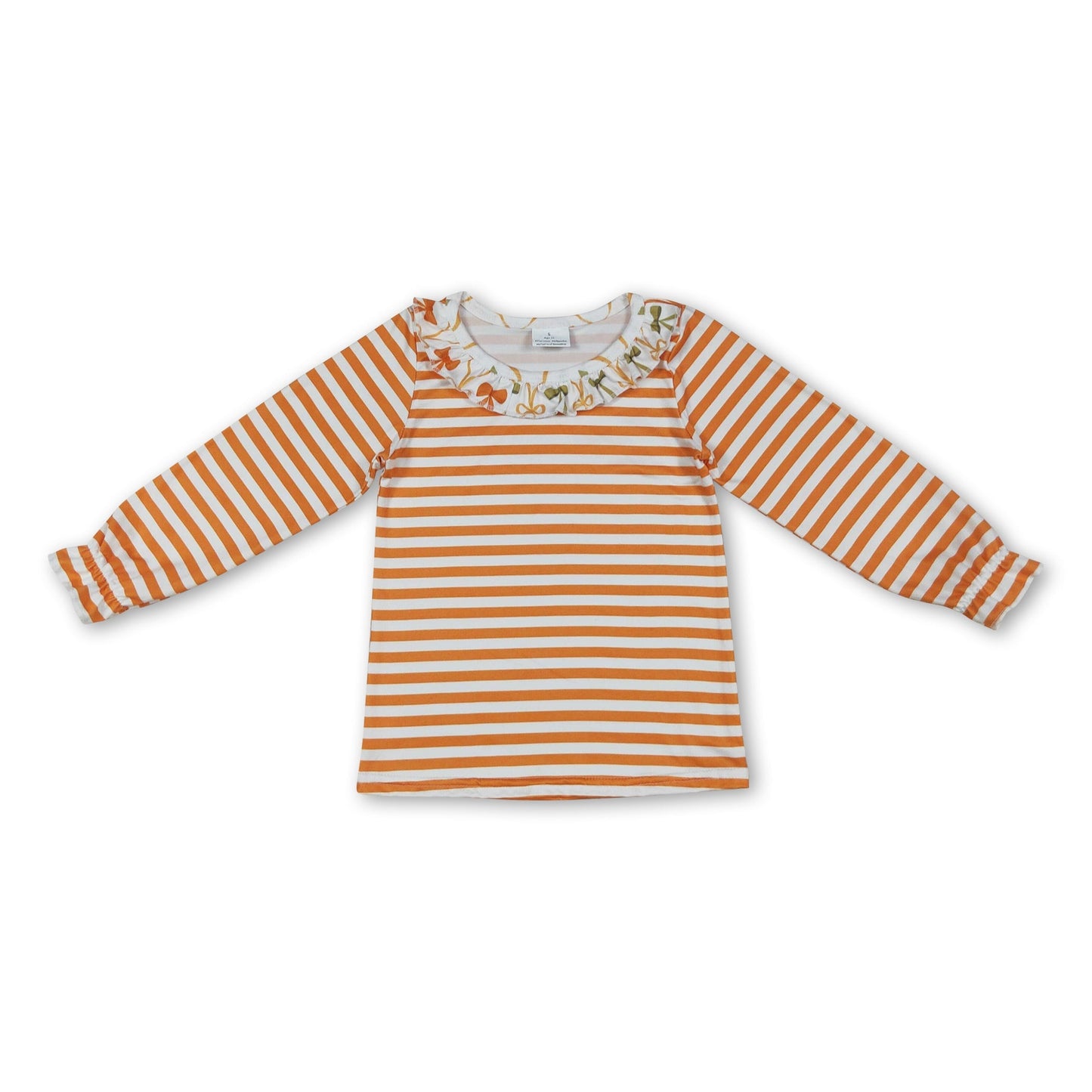 Langarm Orange Gestreift Schleife Rüsche Mädchen Herbstshirt