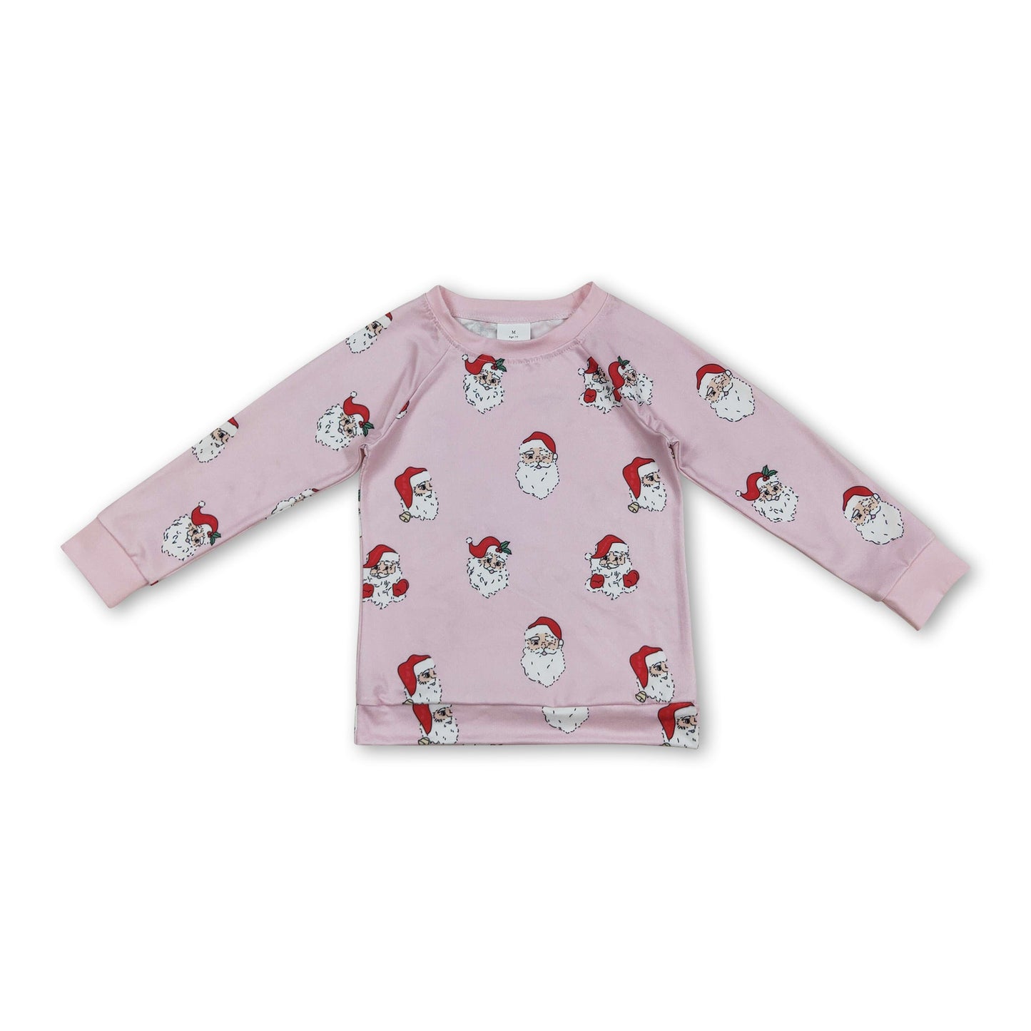 Rosa langärmliges Weihnachtsshirt für Mädchen mit Weihnachtsmannmotiv