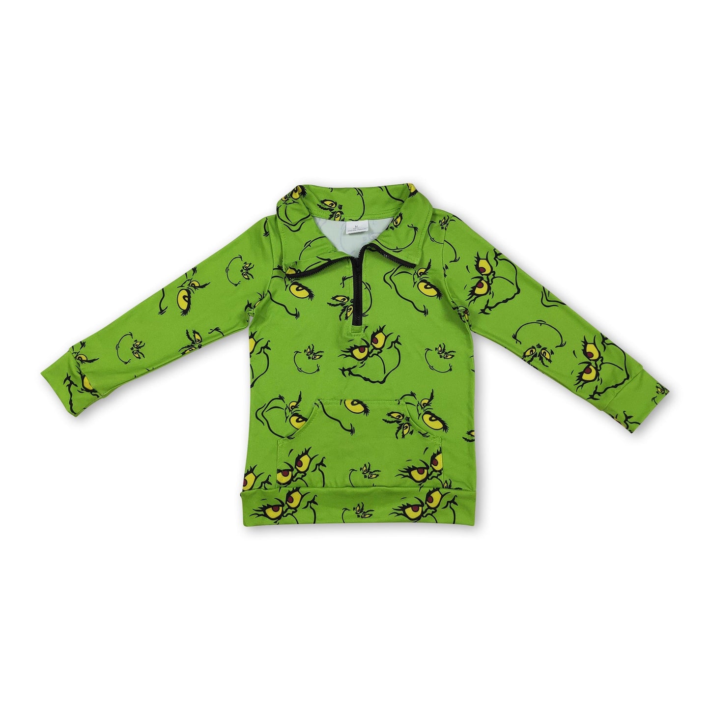 Langarm Grün-Gesicht Baby-Kinder Weihnachts-Reißverschluss-Pullover