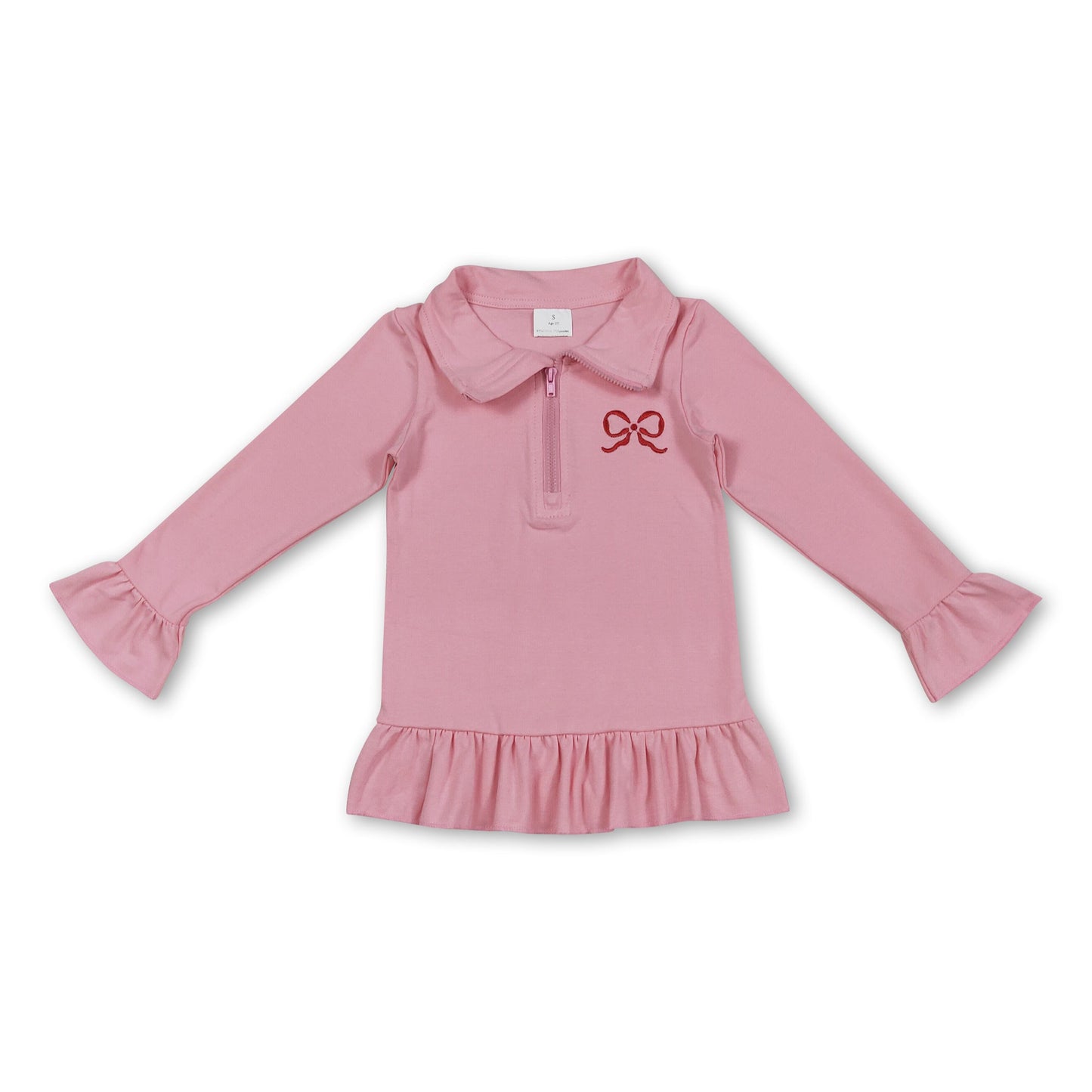 Pullover mit Reißverschluss für Mädchen, Rüschen und rosa Schleifenstickerei