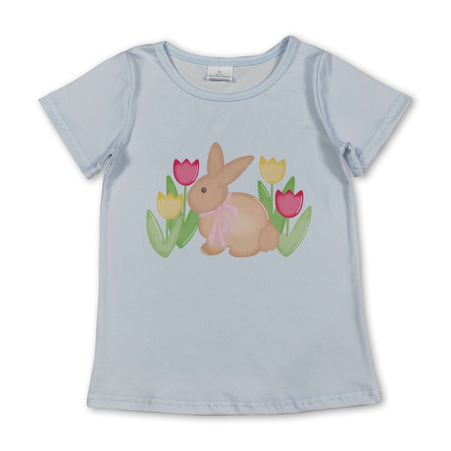 Kurzarm-Oster-T-Shirt für Mädchen mit Hasen- und Tulpenmotiv