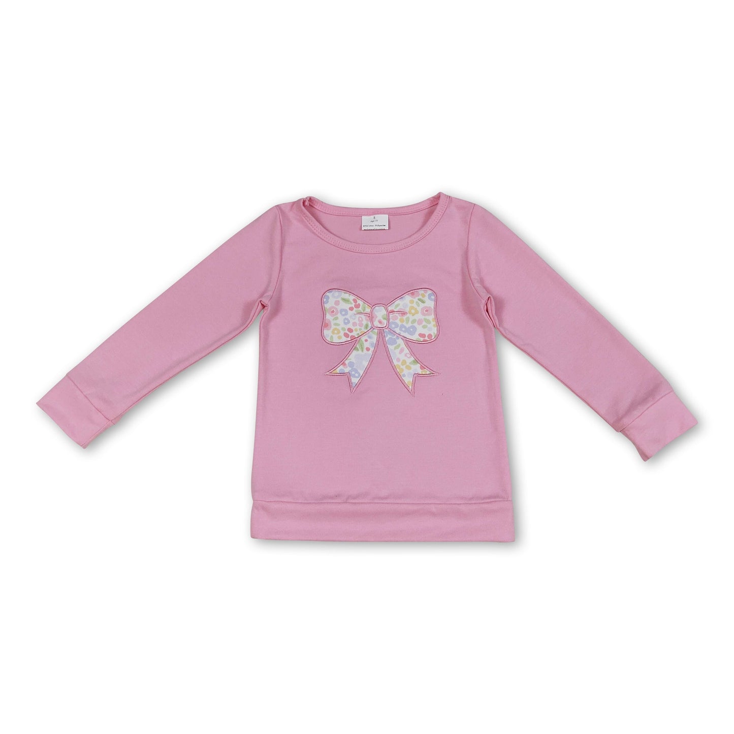 Rosa Langarmshirt für Mädchen mit floraler Schleifenstickerei